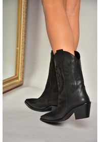 Resim Fox Shoes T267655009 Siyah Kalın Topuklu Kadın Bot Siyah-Suni Deri Siyah 