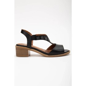 Resim Analin Shoes Kadın Hakiki Deri Lastikli Rahat Taşlı Sandalet 2690 Sandalet Sıyah 3 