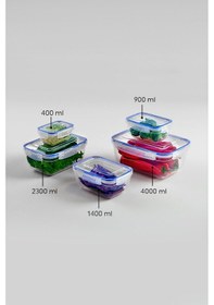 Resim Dikdörtgen 5 Parça Contalı Vakumlu Sızdırmaz Hava Almaz Saklama Kabı Seti 4000/2300/1400/900/400 Ml Şeffaf 