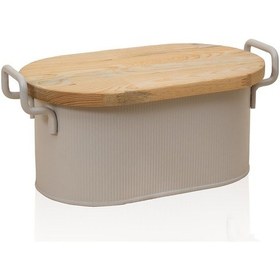 Resim The Mia Stripe Ahşap Kapaklı Ekmek Saklama Kutusu Bej 40x22x18 Cm Bej 