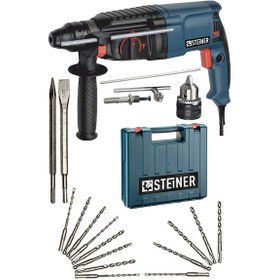 Resim Steiner 3000 W Darbeli Kırıcı Delici Matkap + Mandren + 15 Parça Uç Seti 