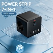 Resim Kompakt 7'si 1 Arada Priz Seti, 3 AB Prizi, 3 USB Portu & Type-C Portu - Aşırı Yük Koruması, Bağımsız Anahtarlar, Ev, Ofis, Seyahat, Yurt & Oyun Odası için Çoklu Cihaz Uyumluluğu, Yurt Odası Temelleri|Kompakt Tasarım|Altıgen Desenli Tutma 