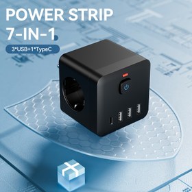 Resim Kompakt 7'si 1 Arada Priz Seti, 3 AB Prizi, 3 USB Portu & Type-C Portu - Aşırı Yük Koruması, Bağımsız Anahtarlar, Ev, Ofis, Seyahat, Yurt & Oyun Odası için Çoklu Cihaz Uyumluluğu, Yurt Odası Temelleri|Kompakt Tasarım|Altıgen Desenli Tutma 