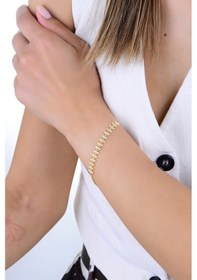 Resim Gümüş Altın Yaldızlı Baget Kesim Zirkon Taşlı Hareketli Kırkayak Model Bileklik Barcode Altın 