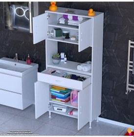Resim Modilayn Arda Banyo Dolabı 85x173x32,5cm 1 Çekmece 4 Kapak Ve 5 Raflı İhtiyaca Uygun Kolay Kurulum Beyaz 