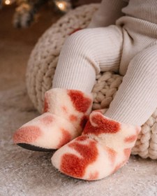 Resim Peppino Bebek & Çocuk Kaydırmaz Tabanlı Ev Botu / Panduf / Kışlık Peluş Bot / Dana Desenli 