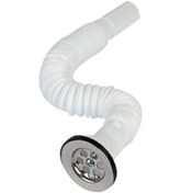 Resim Özbest Rekorlu Körüklü Lavabo Sifonu Paslanmaz + Adaptör Conta Beyaz 