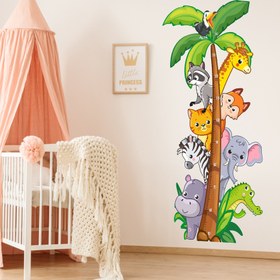 Resim Sevimli Safari Hayvanlar Temalı Boy Ölçer Çocuk Odası Duvar Sticker Seti - 50x110 cm / Renkli / Boy Ölçer 