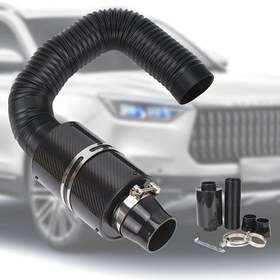 Resim 1pc Evrensel Yüksek Performanslı Otomotiv Hava Filtresi Kiti, Mantar Başı Karbon Fiber Emme Sistemi Esnek Hortum ve Montaj Aparatı ile, Çeşitli Araç Modelleri ile Uyumlu 