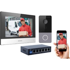 Resim Hikvision Villa Tipi Ip Görüntülü Diafon Kapı Seti ( Dış Zil Butonu 7 İnç İç Ortam Dokunmatik Ekran ) 