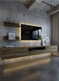 Resim Resital Ledli Duvara Monte Tv Sehpası - Ceviz - W6019-2 Ceviz 