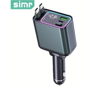 Resim Topshop1 65w Siyah Geri Cekilebilir Araba Sarj Cihazi Cift Usb Portlu Pd Hizli Sarj 4u 1 Arada Kablolar Sımr 