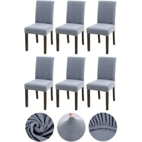 Resim Bambu Nano Kumaş Likralı Yıkanabilir 6'lı Sandalye Kılıfı Lastikli Sandalye Örtüsü 6 Adet -açık Gri 
