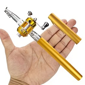 Resim Spinning reel ile kompakt mini kalem şekilli cüzdan balığı avlama çubuğu, taşınabilir katlanabilir teleskopik çubuk, nehre, göle, baraj ve buz avlama için ideal - Alüminyum Alaşım 
