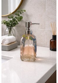 Resim 500 Ml Cam Sıvı Sabunluk Krom Başlıklı Şeffaf Cam Sabun Dispenseri, Banyo Mutfak Tezgah Üstü Turuncu 