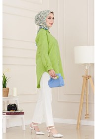 Resim Sevitli Taş Detaylı Hilal Tunik-fıstık Yeşili-4958 Fıstık Yeşili 