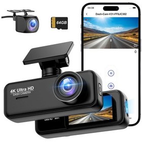 Resim 4k + 1080p Dash Cam Ön Arka Kamera, Wifi, 64gb Sd Kart, Ultra Gece Görüşü, G-sensör, Döngüsel Kayıt 