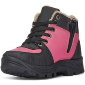 Resim Günlük Unisex Kız Çocuk Bot Kürklü Astar Bağcıklı Fermuarlı Oval Burun Kaymaz Taban Bootie 389 Fuşya 
