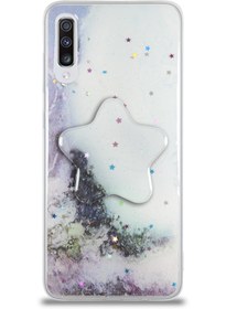 Resim KZY İletişim Samsung Galaxy A70 Kapak Mermer Desenli Pop Socketli Silikon Kılıf - Beyaz 