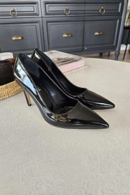 Resim 10 1814 Topukla Kadın İnce Topuklu Stiletto Ayakkabı Siyah Rugan 