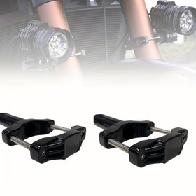 Resim 2 Adet Evrensel Alüminyum Alaşım Motosiklet Çatal Braketi, 360 Derece Ayarlanabilir Yardımcı Sürüş Farı Montajı, Anti Çarpışma Barı Destek Klempleri 