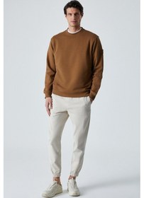 Resim Grimelange OLLIE Erkek Bisiklet Yaka Regular Uzun Kollu Nakış Detaylı Koyu Kahverengi Sweatshirt 
