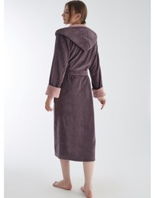 Resim Uzun Kapüşonlu Triga Bambu Cotton Bayan Bornoz LİLA 