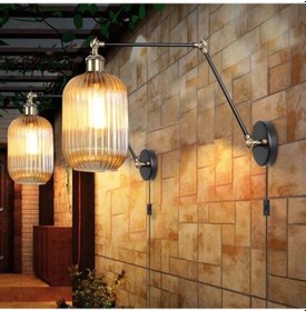 Resim Mylights Tek Fiyatıdır Retro Üç Mafsalı Bal Camlı Rustik Vintage Kablolu Aplik Siyah 