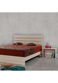 Resim Pasifichome Huga Çift Kişilik Ahşap Karyola Komodin Takım Meşe 140 Cm 