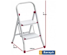 Resim Mey İthalat Mey Ithalat® Saraylı Pratik Metal Merdiven Beyaz 2 Basamaklı 