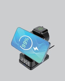 Resim 4 Ü 1 Arada Kablosuz Şarj İstasyonu Led Saat Ekranlı, Apple Uyumlu, Akıllı Güvenlik Koruması 