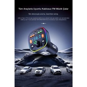Resim Kensa Bluetooth Araç Çakmaklık Fm Transmitter Işıklı | Mp3 Çalar | Type-C Hızlı Şarj | Araç Şarj Cihazı 