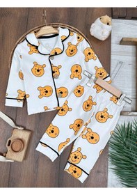 Resim %100 Pamuk Yumuşak Doku Ayıcık Baskılı Mevsimlik Bebek Ve Çocuk Pijama Takımı 4bb2 Beyaz 
