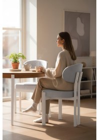 Resim Canisa Dore Serisi 6 Adet Gri Babyface Kumaş Beyaz Metal İskeletli Mutfak Sandalyesi Gri Sandalye Beyaz Ayak 