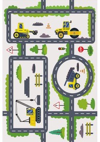 Resim Kaymaz Tabanlı Yıkanabilir Çocuk Halısı İş Makineleri Kepce Çok Renkli 