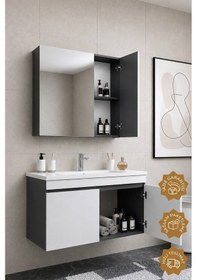 Resim Teta Home Tokyo 100 Cm Mdf Banyo Dolabı Seti Antrasit - Beyaz 