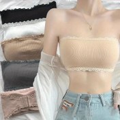 Resim Kadın Straplez Dantel Süslemeli Bralet, Dikişsiz Boru Üst, Nefes Alabilir Polyester İç Çamaşırı, Kablosuz Destek, Opak Dokuma Kumaş, Yazlık İç Giyim İçin %100 Polyester ile 