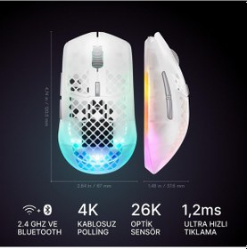 Resim Steelseries Aerox 3 Wireless Gen 2 - Ghost 4k Kablosuz Gaming Mouse 