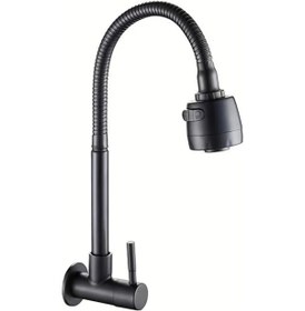 Resim Xuweiwei Siyah Tek Delikli Döner Uzatılabilir Duşakabin Musluğu Mutfak Banyo Esnek Hortum 