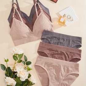 Resim 3 Takım Basit Düz Sütyen ve Külot, Kablosuz Destekli Sütyen ve Esnek Külot İç Çamaşırı Seti, Kadın İç Çamaşırı ve İç Giyim 