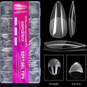 Resim 600 adet Nude Badem Şekilli Kısa Tırnak Uçları, Geometrik Desenli, Parlak Bitiş, Önceden Doldurulmuş İç Mat Dokulu, Kolay Uygulama ve Sorunsuz Yapışma İçin Ultra İnce ve Sağlam Yumuşak Jel Uçlar 