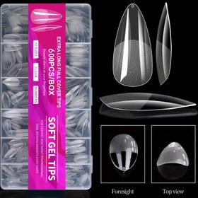 Resim 600 adet Nude Badem Şekilli Kısa Tırnak Uçları, Geometrik Desenli, Parlak Bitiş, Önceden Doldurulmuş İç Mat Dokulu, Kolay Uygulama ve Sorunsuz Yapışma İçin Ultra İnce ve Sağlam Yumuşak Jel Uçlar 