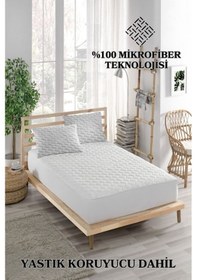 Resim Mona Verde Alez Takımı Yatak Koruyucu Alez+Yastık Alezi 3 Parça %100 Mikrofiber Kapitoneli MNVAFKFK00 Beyaz 