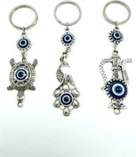 Resim Ennea Art Nazar Boncuğu Metal Tavus Kuşu+ Kaplumbağa+ Testi Anahtarlık/dikiz Ayna Süsü Üçlü Hediyelik Set 