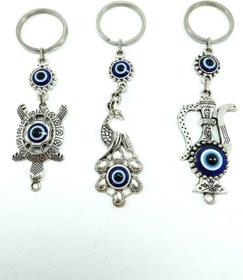 Resim Ennea Art Nazar Boncuğu Metal Tavus Kuşu+ Kaplumbağa+ Testi Anahtarlık/dikiz Ayna Süsü Üçlü Hediyelik Set 