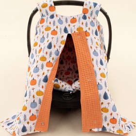 Resim İndirimli Ürün - Çift Taraflı Puset Örtüsü ve Minderi - Mavi Balkabağı 