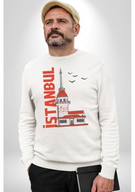 Resim İstanbul Kız Kulesi Türkiye Unisex Beyaz Sweatshirt Beyaz 