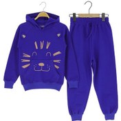 Resim Aslan Baskılı Kapüşonlu İki İplik Şardonlu Eşofman Takım Saks 