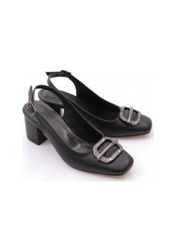 Resim Dgn K661 Kadin Arkasi Açik Metal Aksesuarli Topuklu Ayakkabi Siyah 