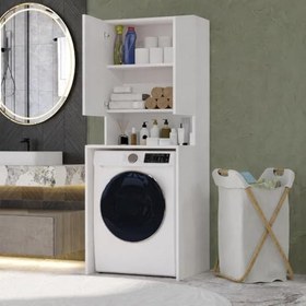 Resim 3 Raflı Kapaklı Çamaşır Makinesi Dolabı Beyaz (MDF) 